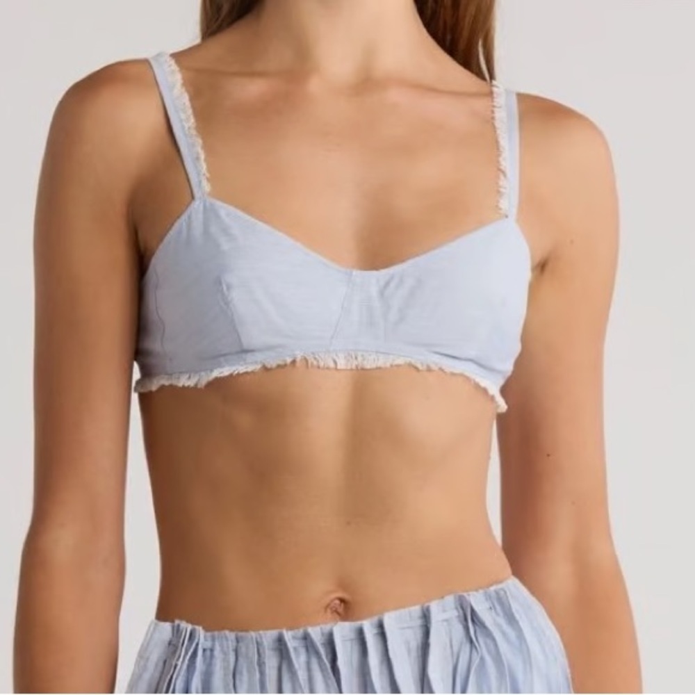 Cult Gaia Eza Fringe Bralette Crop Top Marine Blue Size 4 Fringed Bra New NWT